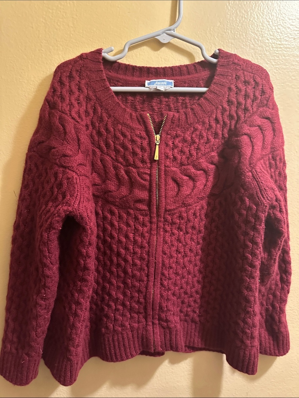 Jacadi Girls Cable-Knit Zipper Sweater in Deep Red
